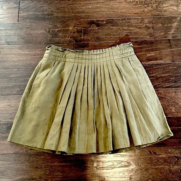 J Crew Linen Garden Pleated Utility Mini Skirt Solid Olive Army Green 44247 Sz 8 - Picture 2 of 9